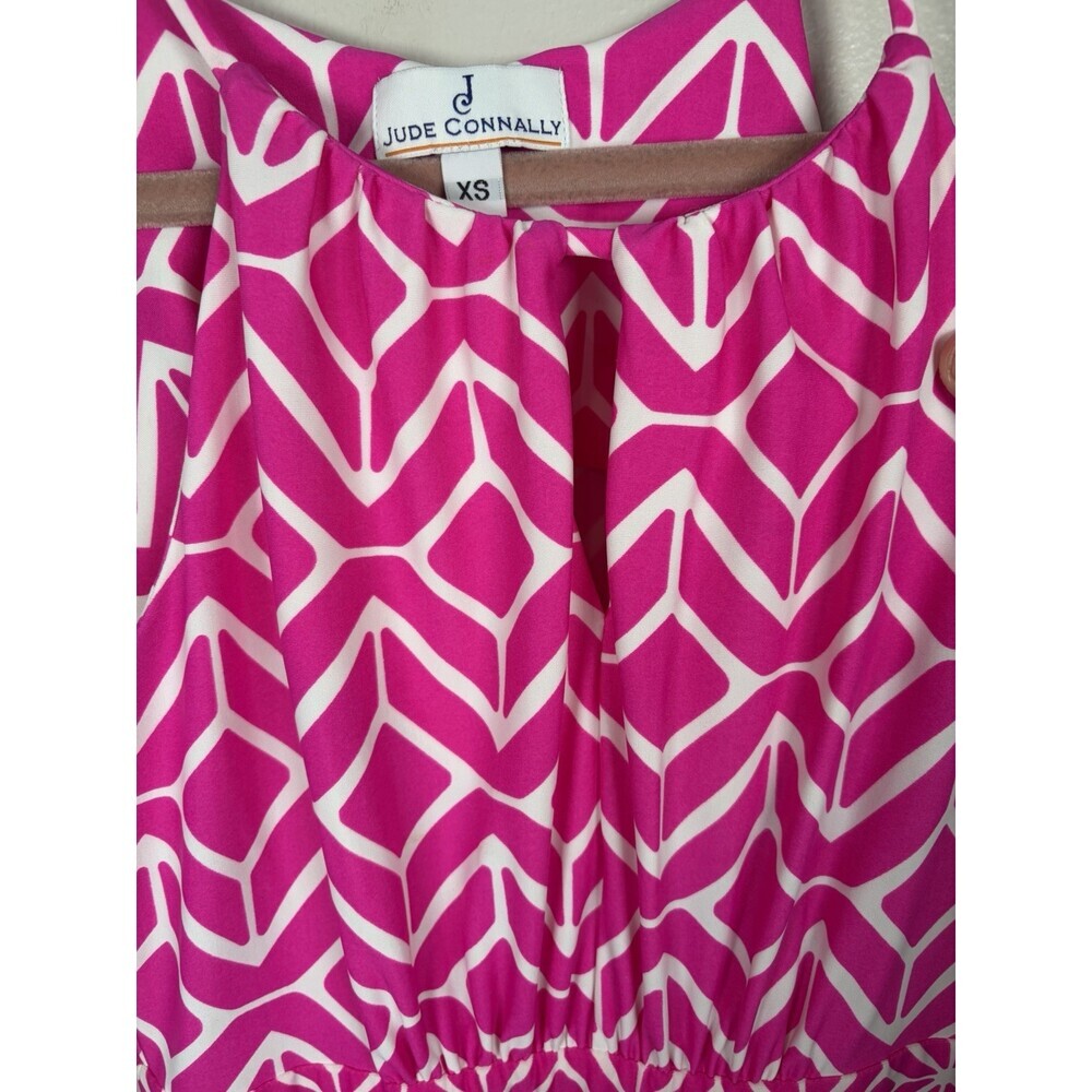 Jude Connally Lisa Maxi Dress Size XS Pink White Geometric Halter Keyhole Stetch - Picture 2 of 6